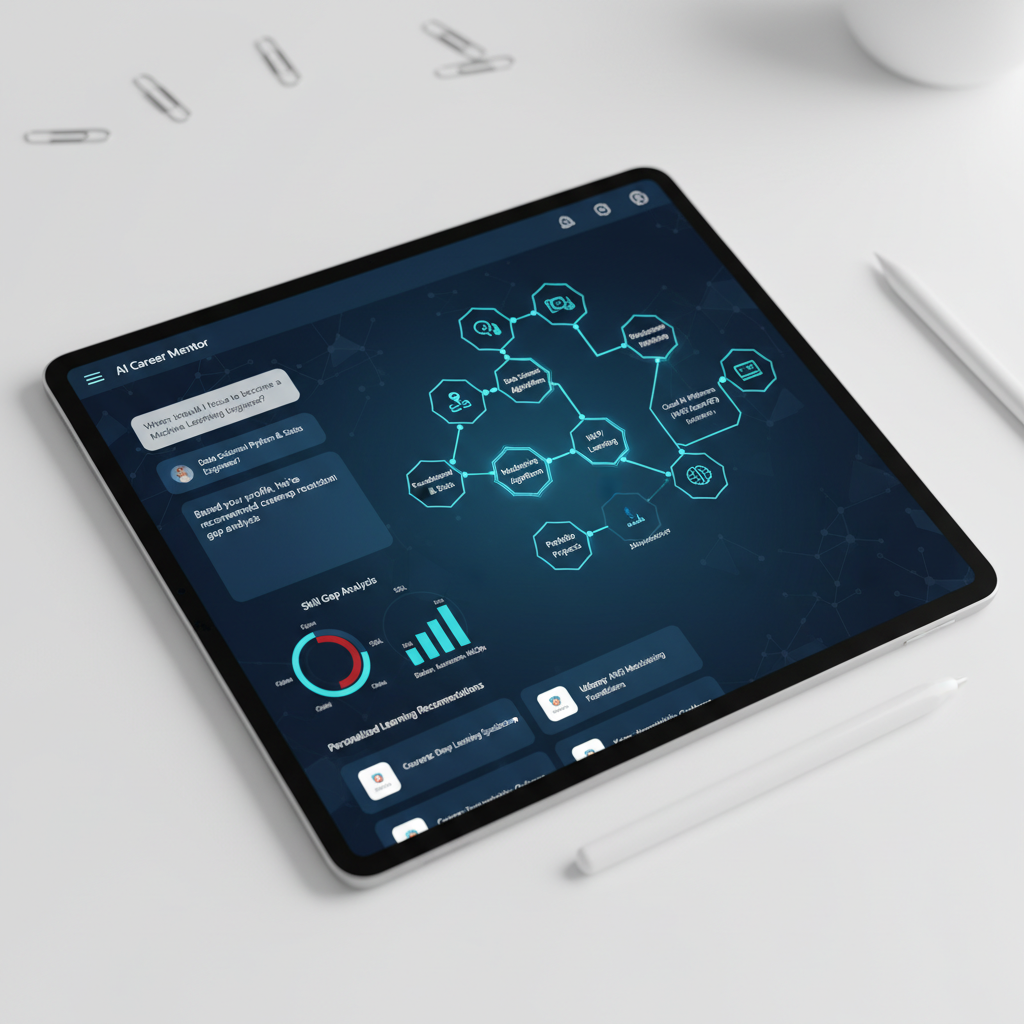 AI career mentor interface with roadmap and skill gap analysis